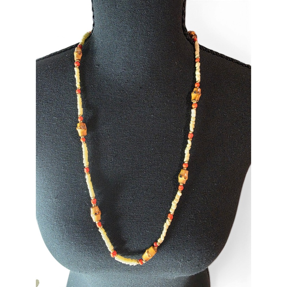 Vintage Accessocraft NYC Necklace 1960s Faux Bamboo Tiki Tribal Resort Bead 22"